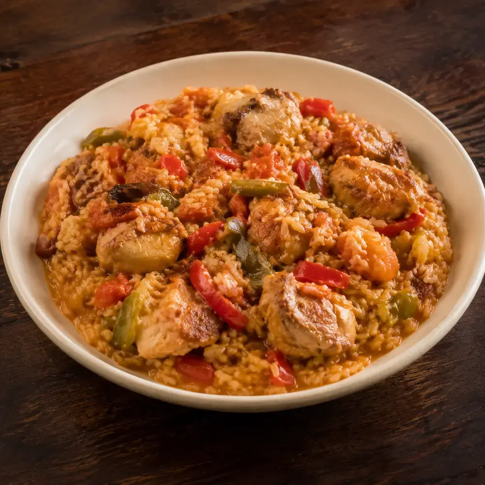 Guiso de arroz o fideos con pollo