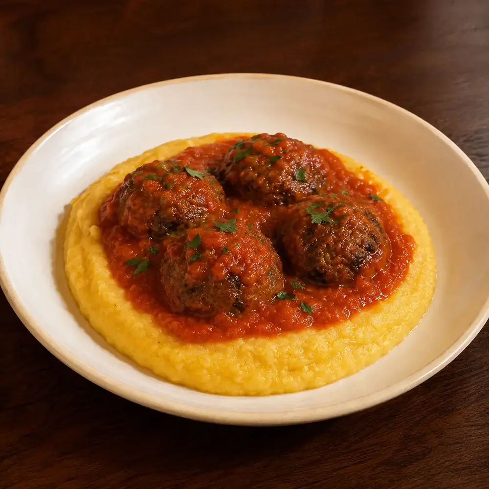 Polenta con albóndigas